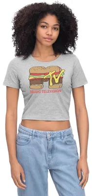 Produktbild von Spreadshirt MTV Music Television Burger-Logo Crop Top, L, Grau meliert