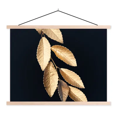 Produktbild von MuchoWow® Textilposter Blätter - Schwarz - Gold - Luxus - Pflanzen 40x30 cm mit holzfarbenen Rahmen - Bilder