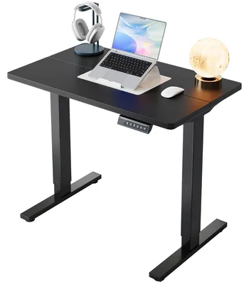 Image de Bureau debout électrique - 80 x 48 cm, réglable en hauteur - 4 positions de mémoire - Acier allié - Noir