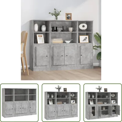 Produktbild von The Living Store Highboards 3 Stk. Betongrau Holzwerkstoff