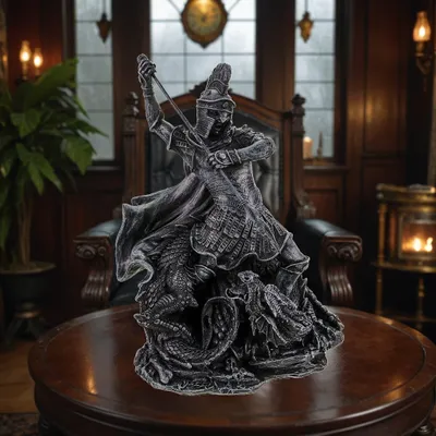 Produktbild von Ritter vs. Drache Figur - Handbemalt, Polyresin, 31cm Skulptur