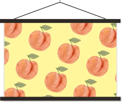 Produktbild von MuchoWow® Textilposter Pfirsiche - Obst - Gelb 60x40 cm mit schwarzem Rahmen - Hölzernes