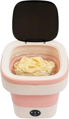 Obrázek produktu pro Mini pračka – Přenosná, skládací – Pro malé praní – S odstřeďovačem – Objem 12 litrů – Růžová barva