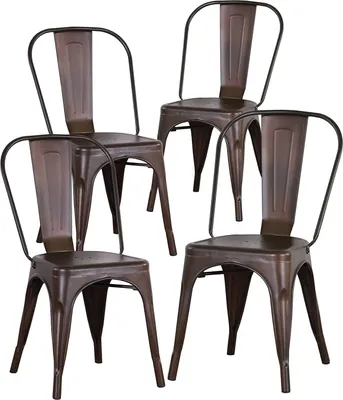 Image de lot de 4 chaises de salle à manger avec assise en fer, chaise de bistrot en métal, chaises de bar rétro design industriel