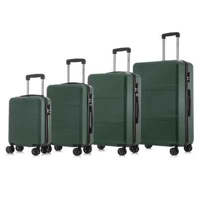 Produktbild von Suitcase Set, Rollkoffer Handgepäck, Kofferset, mit 4 Rollen 360°, Hartschalenreise Zahlenschloss, Weicher Gummigriff (4er Set, S,M,L&XL, Dunkelgrün)