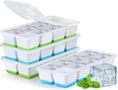 Productafbeelding van Famanu ijsblokjesvormen set – 2 stuks met deksel – Grote 5 cm blokjes – Geschikt voor cocktails, whisky en babyvoeding
