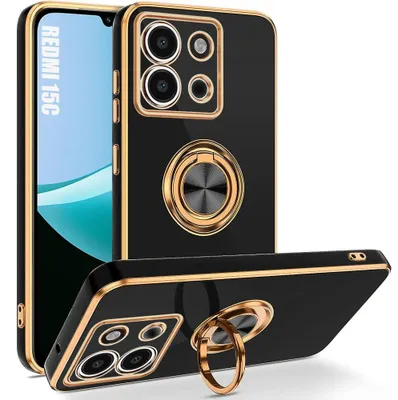 Image de Coque pour Xiaomi Redmi 15C 4G/5G, Protection Silicone Antichoc Anti-Rayures Slim avec Anneau - Noir