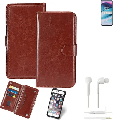 Produktbild von K-S-Trade 360° Hülle kompatibel mit OnePlus Nord CE 5G inkl. Headphones braun Kunstleder Case BookCase WalletCase Kunstlederederhülle Handyhülle,