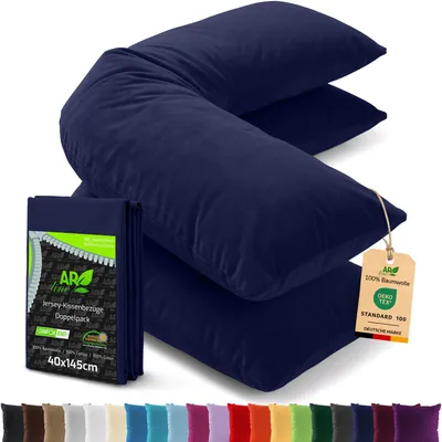 Produktbild von AR Line 2er Pack Jersey Kissenbezüge 40x145 Baumwolle – weich, atmungsaktiv, Seitenschläferkissen Bezug mit Reißverschluss, in Farbe: Dunkelblau