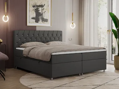 Produktbild von Boxspringbett 180x200 mit Bettkasten, Boxspringbett 180x200 mit Matratze, Doppelbett mit Matratze und Topper - Polsterbett mit Kopfteil - ROMA - 180x200 - Dunkelgrau - Kunstleder - H3