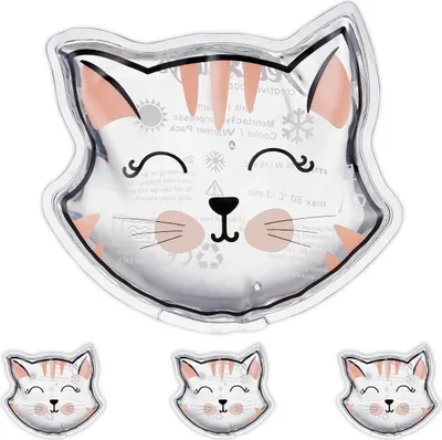 Produktbild von Relaxdays Kühlpads Kinder, 4er Set, Kalt Warm Kompresse, Katze, H x B: 10 x 11 cm, Kühlkissen Gel, Kühlpack, transparent