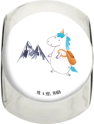 Produktbild von Mr. & Mrs. Panda Teedose Einhorn Bergsteiger XL 2000ml - Weiß - Geschenk, Unicorn, Vorratsdose, Kaffeedose, Vorratsglas, Vorratsbehälter, Berge, Urlaub, Einhörner