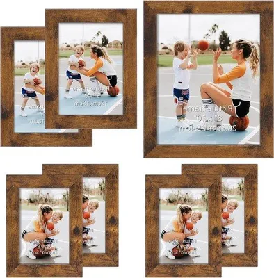 Zdjęcie produktu dla Rustykalna brązowa ramka na zdjęcia zestaw 7 - 20 x 25 cm, 13 x 18 cm, 10 x 15 cm - na ścianę i stół