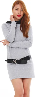 Produktbild von Fraid Japan Style von Mississhop Damen Kleid Bluse Tunika Longshirt mit Kapuze Melange-Schwarz S