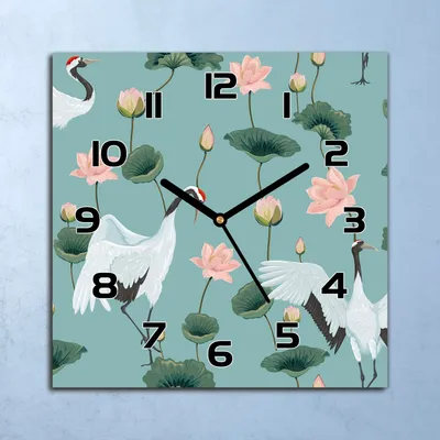 Produktbild von Wanduhr Echt-Glas-Küchenuhr Kraniche Pastell Quarz Lautlos 30x30 Deko Bilder