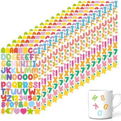 Buchstabenaufkleber, 15 Bögen, bunt, Vinyl, selbstklebend, 1350 Stück