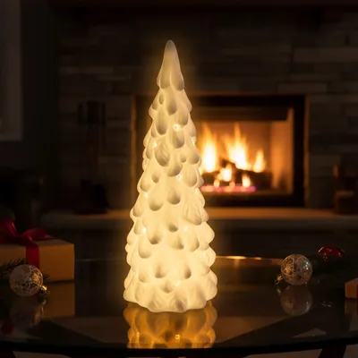 Obrázok produktu pre 1.06 Veľká porcelánová jedľa s nepriamym osvetlením - cca 26 cm - Jedľa osvetlená bielo (XL)