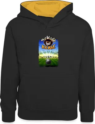 Produktbild von Spreadshirt Die Wilden Kerle Angriff Kinder Kontrast-Hoodie, S (5/6 Jahre), Schwarz/Gold