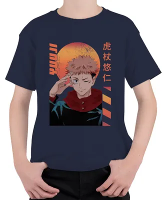 Obrázok produktu pre Jujutsu Kaisen Itadori Yuji winking Anime Gift Retro Uni detské tričko, Navy, 152