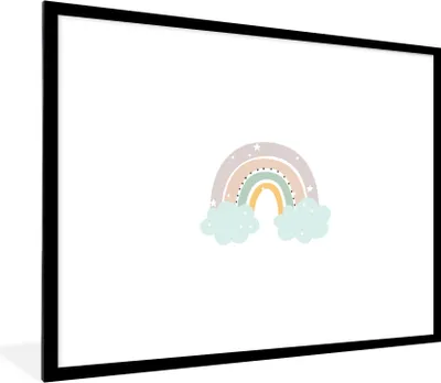 Produktbild von MuchoWow® Gerahmtes Poster Regenbogen - Sterne - Punkte - Wolken - Kinder 80x60 cm - Poster mit Schwarzem Bilderrahmen Wandposter Rahmen Foto Bilder - Schlafzimmer-Dekorationen - Fotoposter