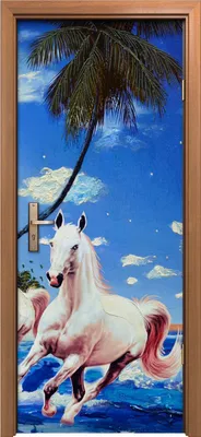 Produktbild von Türposter 80x200 cm Türaufkleber Türtapete Türfolie Klebefolie Wand groß Laufende Pferde in blau