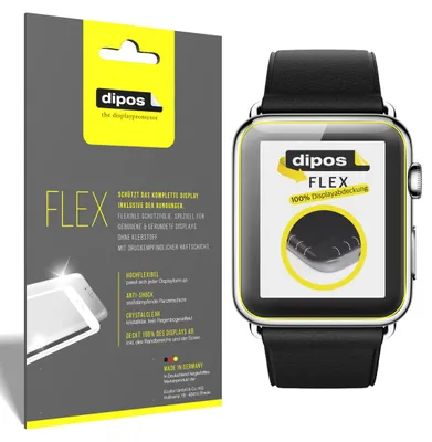 Produktbild von 3x Schutzfolie für Apple Watch 38mm Series 1 + 2 Folie, 100% Displayabdeckung, dipos Flex
