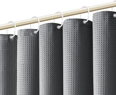 Produktbild von MODFU Waffel Duschvorhang mit 12 Stück Metall Duschvorhangringe Stoff Textil Badewannenvorhang Anti Schimmel Bad Vorhang Set Wasserdicht Badewanne Vorhang Schwerer Shower Curtain Badezimmer - 180 x 180cm Grau
