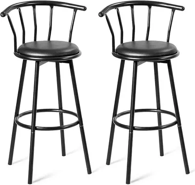 Produktbild von Barhocker 2er Set, Barstuhl mit Rückenlehne und Fußstütze, 360° drehbar, Sitzhöhe 72 cm, Drehhocker Tresenhocker Bistrohocker Küchenhocker, Metallgestell, schwarz