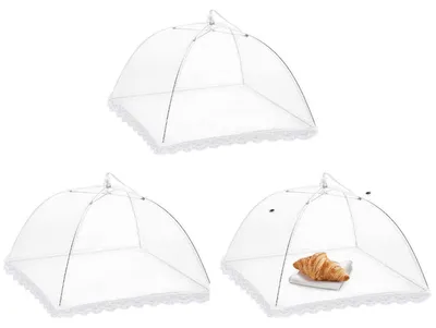 Produktbild von Faltbares Fliegengitter, 3-teiliges Set faltbarer Lebensmittelabdeckungen, Obstabdeckung für Zelte, Kuchenabdeckung, Fliegenschutz, für Lebensmittel, Grillabende, Partys, Buffets, Camping, 32 x 32 cm