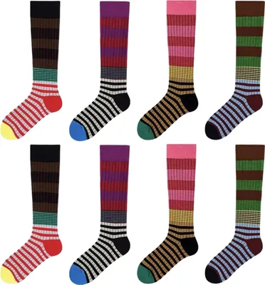 Produktbild von Gestreifte Kniestrümpfe für Damen, Retro-Farben, dehnbar, atmungsaktiv, lässig, ideal zum Rollschuhlaufen, Laufen, für Sport und Alltag