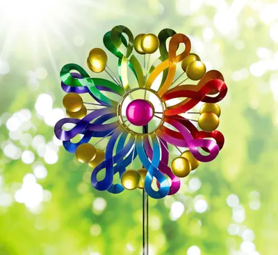 Produktbild von Buntes Windrad Blume Garten Metall Windspiel Windmühle 122 cm