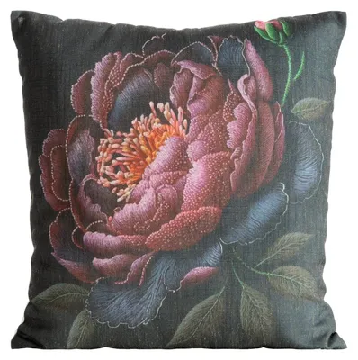 Image de Housse décorative en lin, motif rose, 45 x 45 cm