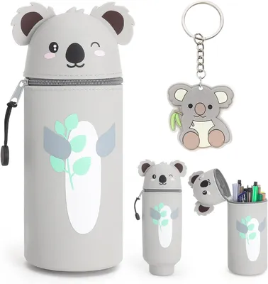 Image de Étui à crayons en silicone 2-en-1, avec pendentif koala, fermeture éclair, extensible, pour l'école