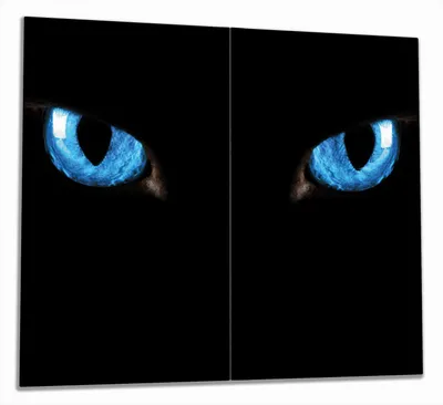 Produktbild von Wallario Herdabdeckplatte aus Glas, Größe 60 x 52 cm 2-teilig, Motiv Blaue Katzenaugen bei Nacht