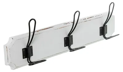 Wandkapstok aus Holz, 3 Haken, 48x7x13 cm, weiß/schwarz