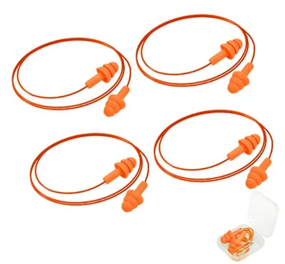 Image de Bouchons d'oreille en silicone, 4 paires, orange, réutilisables, réduction du bruit