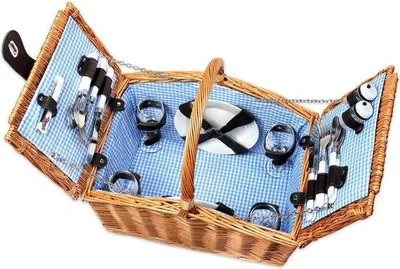 Produktbild von Famanu Picknickkorb für 4 Personen mit Henkel - Inklusive Geschirrset