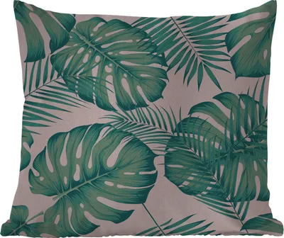 Produktbild von MuchoWow® Outdoor Kissen - Blätter - Rosa - Muster - Mädchen - Kinder - Grün - Kind - 60x60 cm - Wetterfest - Lounge Kissen - Dekoration - Schlaf Kissen