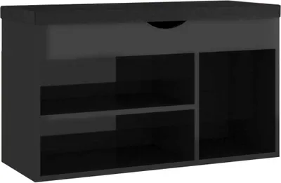 Produktbild von Schuhbank mit Kissen Hochglanz-Schwarz 80x30x47cm Holzwerkstoff