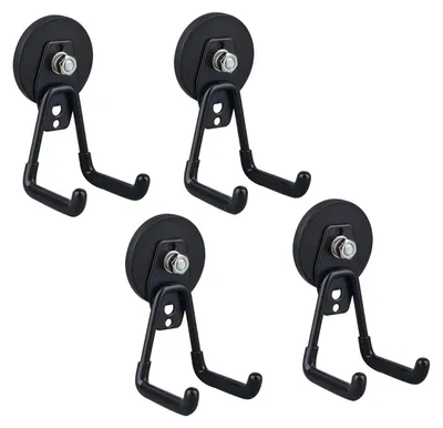 Produktbild von 4er Set starke Magnethaken - Industrie Magnethaken - Hohe Tragkraft - Silikongummi Ummantelung - Für Werkzeuge und Küche - Schwarz