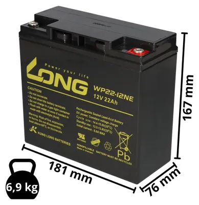 Obrázok produktu pre Batéria Kung Long 12V 22Ah kompatibilná s ohradníkmi WP22-12NE