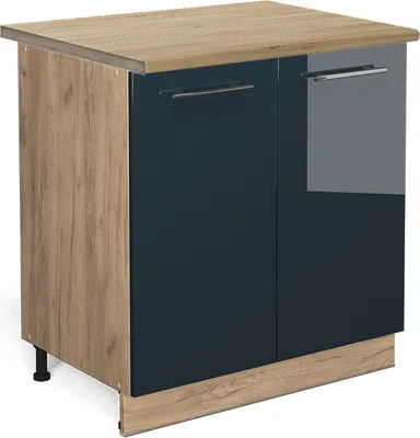 Produktbild von Küchenunterschrank Vicco Fame-Line Dunkelblau Hochglanz 80 cm mit Regal, AP Eiche, Model 48850