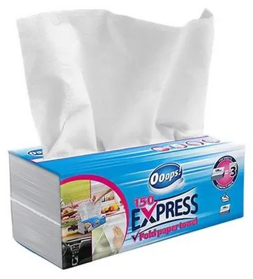 Produktbild von Papierhandtücher „Express“, weiß, 2-lagig, V-Faltung, 150 Blatt, OOOPS KKC21502339