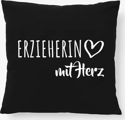 Produktbild von Huuraa Kissen Erzieherin mit Herz 40x40cm mit Füllung Black Baumwolle Dekokissen Geschenkidee