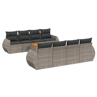 Produktbild von vidaXL 9-tlg. Garten-Sofagarnitur mit Kissen Grau Poly Rattan