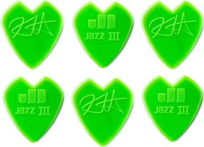Image de 6x médiators Dunlop Kirk Hammett Jazz III custom V-shaped, 0,88 mm, vert