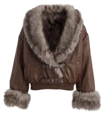 Produktbild von Damen Jacke braun Größe M mit Schalkragen und weichem Kunstfellfutter
