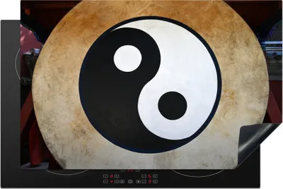 Produktbild von KitchenYeah© Herdabdeckplatte Yin und Yang auf Stein , 81x52cm, Küche Deko, Glaskeramikkochfeld Herdabdeckung, Abdeckplatte fùr Kochfeld