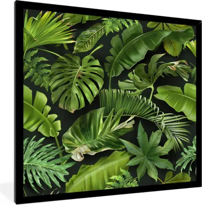Produktbild von MuchoWow® MuchoWow® Gerahmtes Poster Muster - Tropisch - Blätter - Jungen - Mädchen - Kinder - Kind 40x40 cm - Poster mit zchwarzem Bilderrahmen - Mit Rahmen - Wanddekoration Schlafzimmer