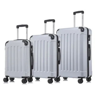 Produktbild von Suitcase Set, Rollkoffer Handgepäck, Kofferset, mit 4 Rollen 360°, Hartschalenreise Zahlenschloss, Weicher Gummigriff (3er Set, M,L&XL,Silber)